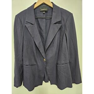Lane Bryant The Bryant Blazer Navy Blue Gold Button Stretch Jacket Plus Size 16